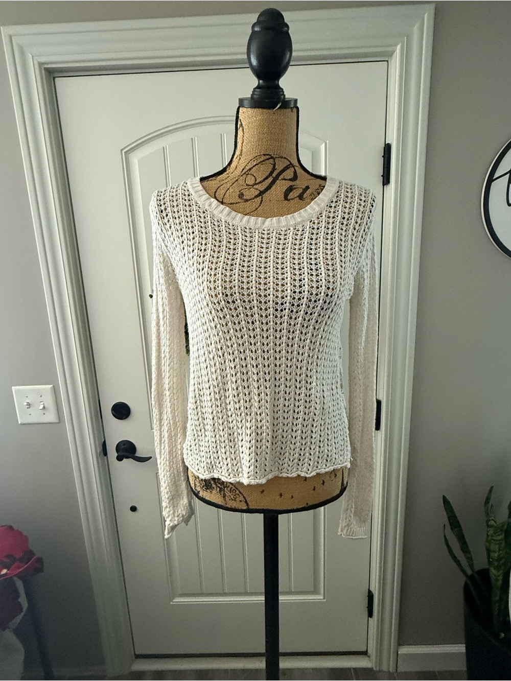 Aeropostale Cream Open-Weave Crewneck Sweater